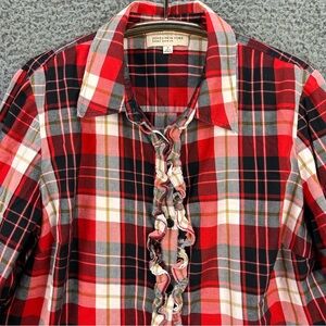 Jones NY Sport Red Buffalo Plaid Button Down Long Sleeve Shirt Size 1X Holiday